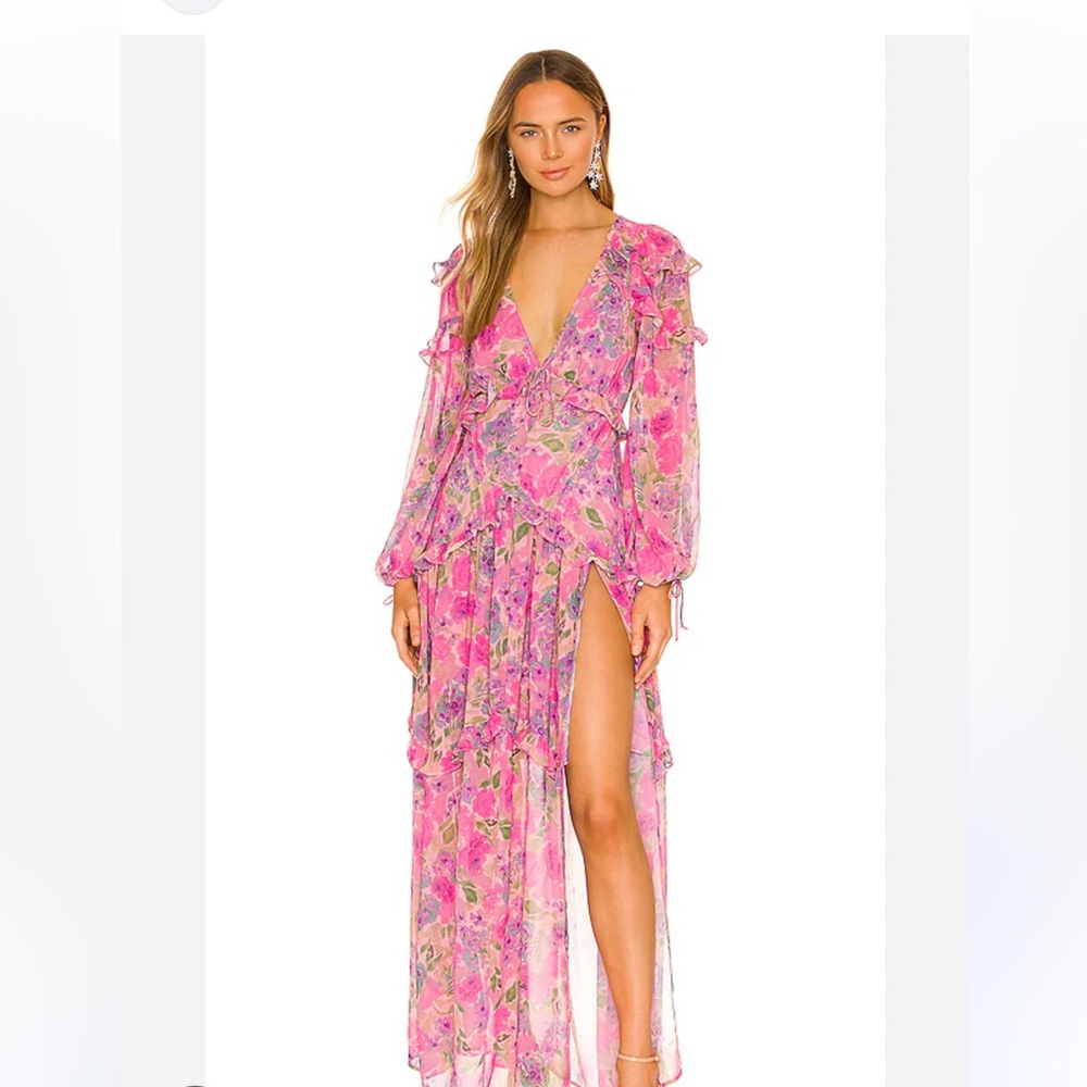 For Love And Lemons Pink Floral Maxi Dress